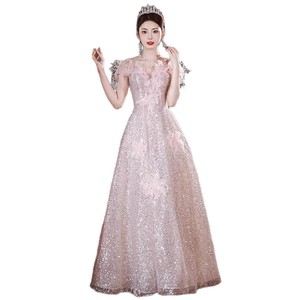 Off-The-Shoulder Sequined Evening Gown Empire Waistline 3D Stereoscopic Patterns For Coming-Of-Age Ceremony - Product Image 5