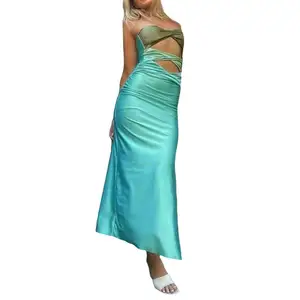 2024 Hollow Out Long Dress Bodycon Backless Maxi Dress V Neck Spaghetti Strap Cocktail Women Dress