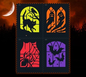 Autocollants de timbres postaux 2019 Spooky Silhouettes Us Forever, 5 feuilles de 100 autocollants, en vrac pour la décoration de fêtes - Product Image 3
