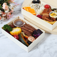 Boîte à lunch en bois jetable en gros, récipient alimentaire, boîte bento pliable, écologique, personnalisable, boîte à emporter, boîte à fast-food
