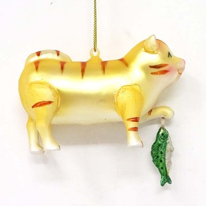 Verre en gros pour jouets de noël pendentif chat rayé jaune avec <span class=keywords><strong>poisson</strong></span> - Product Image 2