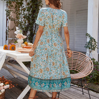Mote-zc844 robe de Style Boho pour les vacances, décontractée, longue, fleurie, en coton, manches courtes, mi-longue, été, Offre Spéciale
