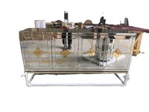 Meuble <span class=keywords><strong>miroir</strong></span> antique Jonathan Adler, console de luxe personnalisée avec <span class=keywords><strong>miroir</strong></span>, base en acier inoxydable doré, buffet - Product Image 6