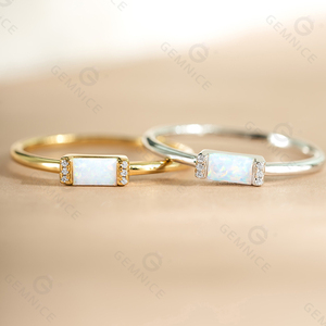 Gemnel High-End Modern Rectangular Opal Geometric Style Thin Band <b>Stacking</b> <b>Ring</b> - Product Image 5