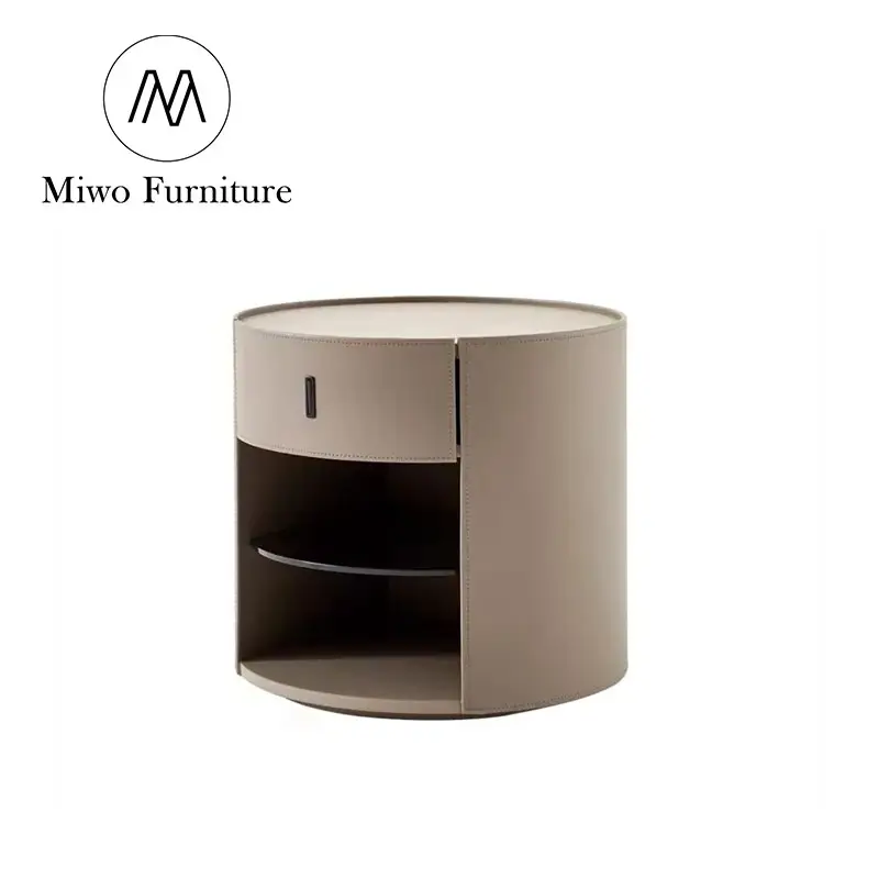 luxury side table bedroom furniture hotel modern bedroom saddle leather round bedside table design for bedroom