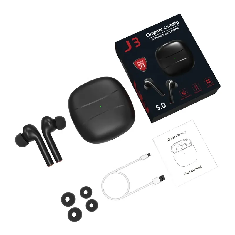 J3 TWS in Ear earbuds Earphone BT Noise Cancel Wireless Headphone with Charge Case Hands-Free Headset with Mic