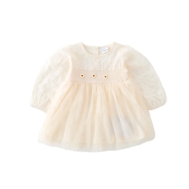 Robe d'automne pour fille, robe beige à manches longues pour enfant