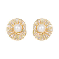 Haut de gamme rétro élégant boucles d'oreilles de luxe cuivre diamant pierre principale perle coquille conception laiton géométrique boucles d'oreilles