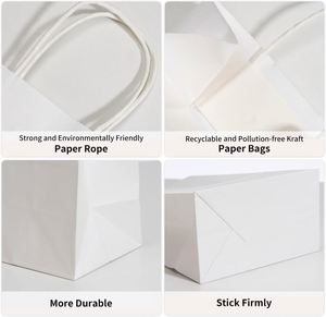 Sacs en papier kraft blancs personnalisés avec poignées, impression intégrale, 100 g/m², vente chaude, prix abordable - Product Image 2
