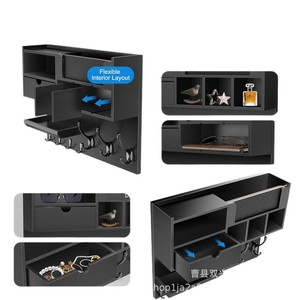 Wall Mounted Mail Key Organizer Blackboard Storage Shelf With <b>Hooks</b> For Entryway Home Organization - Product Image 2