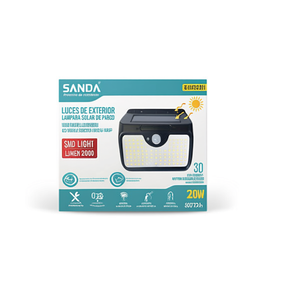 SANDA Solar Wall <b>Light</b> 20W 3600mAh <b>Motion</b> <b>Sensor</b> Outdoor <b>LED</b> Lamp - Product Image 2