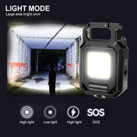 Lampu kerja Mini portabel 3 mode, Senter LED terang USB dapat diisi ulang, Gantungan Kunci Cob saku kecil