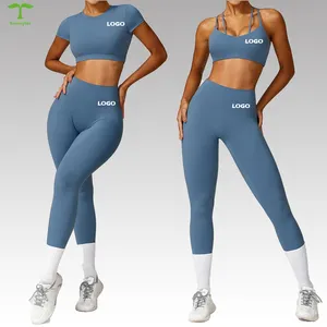 Workout 2024 Custom Women Sportswear Scrunch Butt Backless High Waist Removable Pads 2 Pieces Sports Workout Suit Yoga Gym Leggings Set