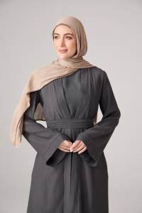 Ensemble Abaya Ouverte Traditionnelle Musulmane Islamique Vêtements Accessoires <span class=keywords><strong>Maxi</strong></span> Robe Aïd pour Jilbab Tenue Quotidienne Kaftan Anthracite 2 Pièces - Product Image 2