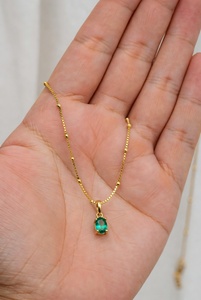 Gold Plated Emerald Cut Oval Pendant Necklace With Lab Created Stone Classic Style For Daily Wear Unisex Jewelry 18 Inches - Product Image 3