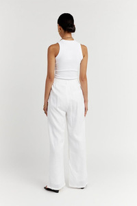 Nouvel ensemble décontracté <span class=keywords><strong>2</strong></span> pièces pour femme 2026 : haut court uni à col halter et pantalon large en lin/coton, blanc, pour l'été - Product Image 6