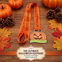 Médaille personnalisée plaquée or en forme de citrouille, émail coloré, pour course amusante d'Halloween, récompense sportive