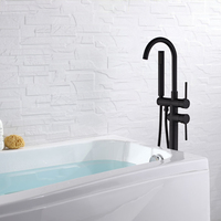 YUNDOOM OEM robinet de baignoire autoportant en laiton, ensemble de douche, support de sol autoportant, robinet de baignoire noir