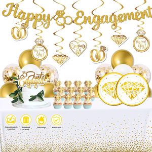Décorations pour Fête de Fiançailles : Bannière <span class=keywords><strong>Joyeux</strong></span> Fiancés, Ballons MR et MRS, Spirales Suspendues pour Décoration de Mariage et Fiançailles - Product Image 4