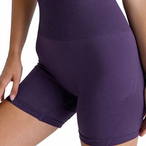 Conjunto de yoga morado de 2 piezas, top corto sin costuras, pantalones cortos de cintura alta, ropa deportiva para mujer, conjunto de entrenamiento - Product Image 5