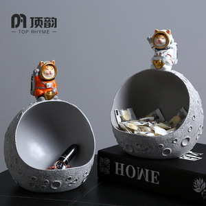 <b>Top</b> Rhyme Moon Shape Candy Box Storage Container With <b>Cat</b> Astronaut Decor For Home Living Room Desktop Decoration - Product Image 3