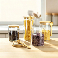 Bocaux en verre de qualité alimentaire, transparents, ronds, avec couvercle en bambou et cuillère, hauteur 127 mm, pour le stockage du riz, des pâtes et des légumineuses