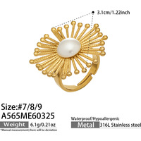 HECATE Cincin Pita Polos Baja Tahan Karat Berlapis Emas 18K dengan Mutiara Bertatahkan Bunga Tidak Beraturan Klasik Elegan Uniseks Buatan Tangan