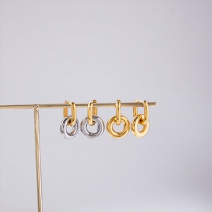 Pendientes de Aro de Acero Inoxidable Coreano con Colgante, Diseño Antideslustre, Joyería de Oro de 18K al por Mayor para Mujer - Product Image 2