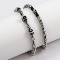 Bracelet en acier inoxydable 316L pour hommes et femmes, 2 styles avec breloque cube, étoile et perle noire, fermoir mousqueton, hypoallergénique, cadeau
