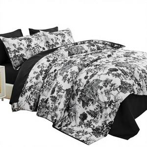 Juego de Ropa de Cama de Lujo de 10 Piezas, Diseño Clásico de Mármol Blanco y Negro con Costuras Florales Elegantes, 400 Hilos, Poliéster - Product Image 1