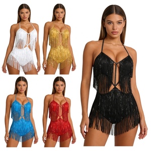 Vestido de baile de salón competitivo al por mayor para mujer, mono brillante con flecos para danza del vientre, tango y cha-cha. - Product Image 1