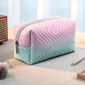 Gradient Three-dimensional Makeup Storage Bag PU Leather Portable Cosmetic Wash <b>Case</b> with Zipper Closure for Travel - Product Image 1