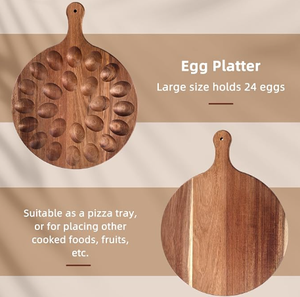<span class=keywords><strong>Plateau</strong></span> de service rond en bois d'acacia écologique pour œufs farcis et charcuterie, avec 24 trous, style classique, pour la cuisine - Product Image 6