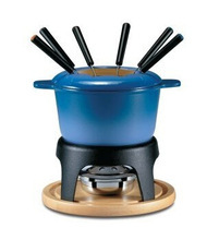 Ensemble de <span class=keywords><strong>fondue</strong></span> en fonte émaillée, type cocotte hollandaise, pour fromage, chocolat, crème glacée, viande, couleur rouge, avec logo personnalisé, moderne - Product Image 4