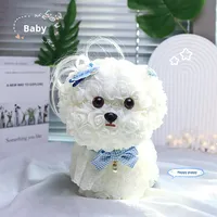 Bouquet de Chiots Maltais Faits à la Main dans une Boîte Cadeau Fleur Éternelle – Cadeau d'Anniversaire pour Meilleure Amie ou pour la Saint-Valentin
