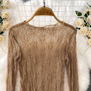 Boutique all'ingrosso 2025 estate nuova moda francese collo a V Sexy in pizzo a maniche lunghe con bordo a volant abito da donna dimagrante - Product Image 4