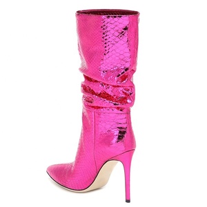 JB038 Pelle di Serpente Metallizzata della Coscia delle Donne Stivali A Stiletto Punta a punta Stivaletti - Product Image 4