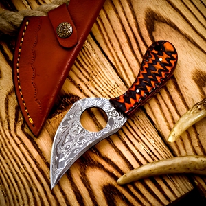 Couteau artisanal en acier Damas avec manche en bois - Lame fixe de 7 pouces, pointe clip, couteau de chasse/camping EDC - Product Image 1