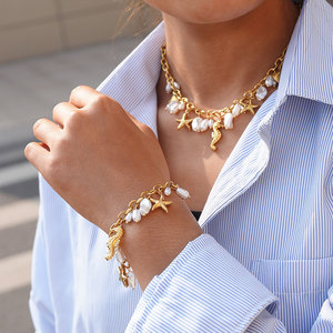 Collares de Moda Hawaiana de Verano, Joyería de Acero Inoxidable 316L, Collar de Perlas Marinas Chapado en Oro de 14k y 18k para Mujer - Product Image 4