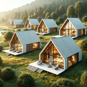 Villa de luxe au design moderne, préfabriquée à installation rapide, avec structure tubulaire carrée en acier galvanisé, alimentée à l'énergie solaire, pour bureau et chambre. - Product Image 1