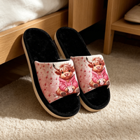 Chaussons d'hiver personnalisés OEM imprimés en EVA à bout ouvert pour femme, motif chat, en fourrure pelucheuse, certifiés REACH, délai de livraison 30-60 jours