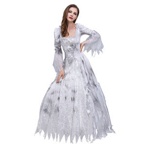 Robe longue rétro européenne et américaine à col carré en maille pour femme, costume de mariée fantôme pour Halloween, robe de performance - Product Image 1