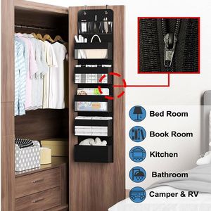 Organisateur de porte Amz Hot Storage avec fermeture éclair, 6 étagères, organisateur de porte suspendu, 1 se divise en 2, organisateur de vêtements en tissu injecté - Product Image 2