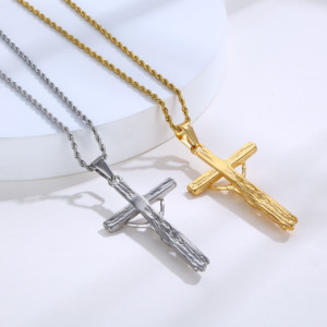 Collier pendentif croix religieuse Olivia sans nickel, acier inoxydable plaqué or 18 carats, collier croix <span class=keywords><strong>crucifix</strong></span> pour homme et femme - Product Image 4