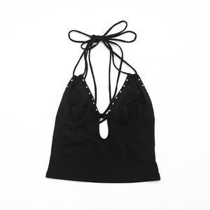 Viviblook C26TP070 Débardeur Crop Top Femme Printemps-Été à Bretelles, Dos Nu, Rivets, Couleur Unie - Product Image 6