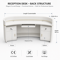 Bureau d'accueil incurvé blanc de luxe, sur mesure, pour salon de beauté, clinique, hôtel, avec éclairage LED