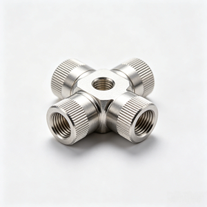 เครื่อง CNC 5 แกนแบบกำหนดเองสำหรับการกลึงชิ้นส่วนทองเหลือง สแตนเลส ข้อต่อทรงกระบอกกลวง ข้อต่อเกลียวไขว้ 4 ทาง - Product Image 1