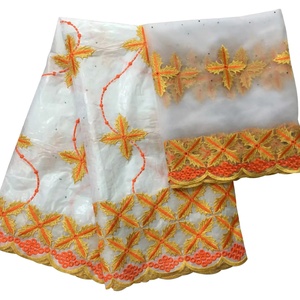 Tissu africain personnalisé H & D <span class=keywords><strong>Bazin</strong></span> + Dentelle 5+2 Yards Matières premières prêtes à l'emploi pour vêtements - Product Image 1