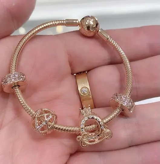 New Design 925 sterling silver rose gold plated CZ heart DIY charm pendant fits original necklace snake bracelet jewelry