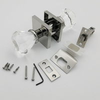 Rosace carrée moderne en chrome poli, boutons de porte en cristal de verre rond brillant pour porte intérieure